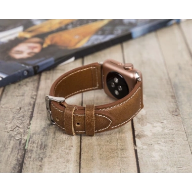 Apple Watch Uyumlu Deri Kordon 42-44-45mm NM4-AS2 Taba