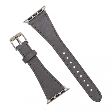 Apple Watch Uyumlu Deri Kordon 42-44-45mm Slim RST9 Gri