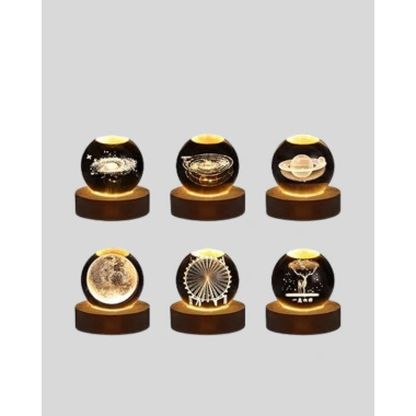 Ay Temalı Kristal Küre Gece Lambası LED Aydınlatmalı Premium Dekor