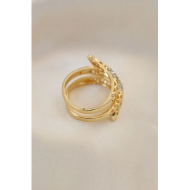 Ayarlamalı Altın Renk Metal Zirkon Taşlı Yüzük