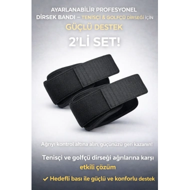 Ayarlanabilir Profesyonel Dirsek Bandı 2’li Set – Tenisçi & Golfçü Dirseği İçin Güçlü Destek