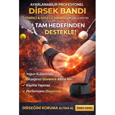 Ayarlanabilir Profesyonel Dirsek Bandı – Tenisçi & Golfçü Dirseği İçin Hedef Odaklı Güçlü Destek