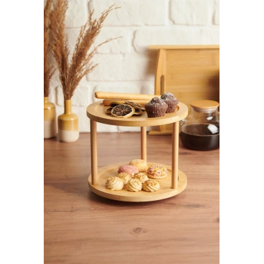 Bambu İki Katlı Döner Sunumluk 24,5×24,5×18 cm