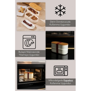 Bambu Kahvaltılık Saklama Kabı İki Bölmeli Büyük Lunch Box