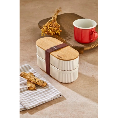 Bambu Kahvaltılık Saklama Kabı İki Bölmeli Büyük Lunch Box