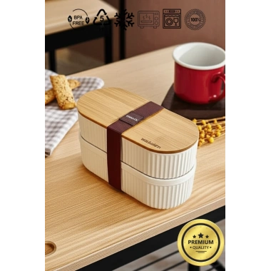 Bambu Kapaklı Lunch Box Kahvaltılık Saklama Kabı Large Bölmeli