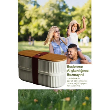 Bambu Kapaklı Lunch Box Kahvaltılık Saklama Kabı Large Bölmeli