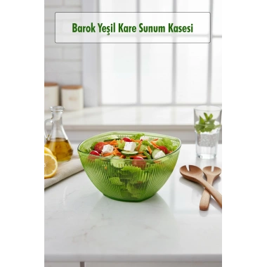 Barok Yeşil Orta Boy Kare Kase & Sunum Kasesi - 1,5 Lt
