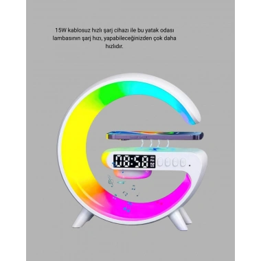 Başucu İçin Tasarlanmış Kablosuz Şarjlı Gece Lambası ve Bluetooth Ses Sistemi