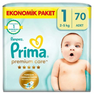 Bebek Bezi Premium Care 1 Beden Yenidoğan Ekonomik Paket 2-5 kg 70 Adet