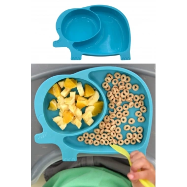 Bebek ve Çocuk için Sevimli Fil Model Desenli Yemek Bebek Mama Kabı Bölmeli Tabak (5468)