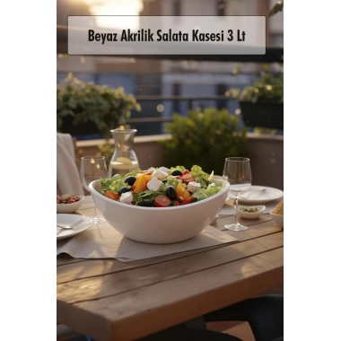 Beyaz Akrilik Salata Kasesi & Servis Kasesi 3 Lt