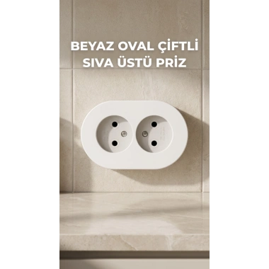 Beyaz İkili Topraklı Priz Duvar Tipi Modern Tasarım