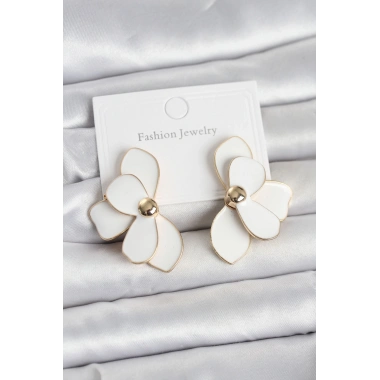 Beyaz Mineli Lotus Model Pirinç Kadın Küpe