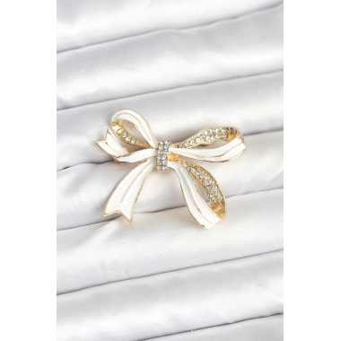 Beyaz Renk Fiyonk Model Broş