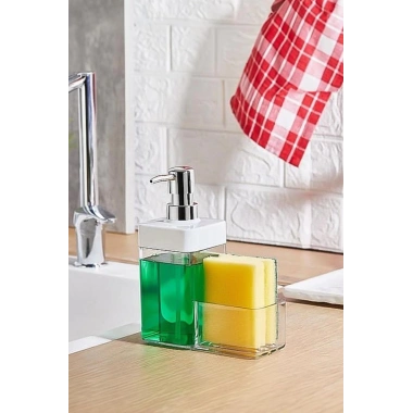 Beyaz Renkli Sıvı Sabunluk Süngerlik Hazneli 450 ml