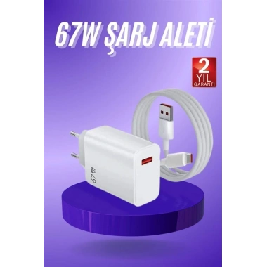 Beyaz Ultra Plus Hızlı Şarj Seti Şarj Adaptörü ve Kablosu 67W