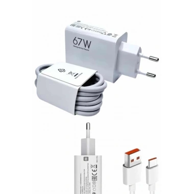 Beyaz Ultra Plus Hızlı Şarj Seti Şarj Adaptörü ve Kablosu 67W