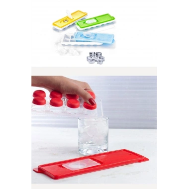 BiiShe® 12li Kapaklı Yapışmaz Silikon Tabanlı Plastik Küp Buz Kalıbı