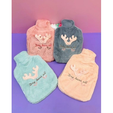 BiiShe® 2 Litrelik Geyikli Model Peluş Kılıflı Sıcak Su Torbası