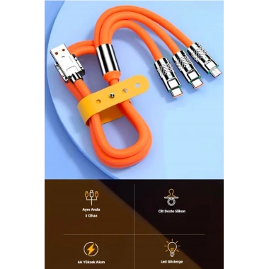 BiiShe® 3 in 1 Type-C + Micro Usb + Lightning Hızlı Şarj Kablosu Silikon Kablo 1 Metre Opp Ambalaj