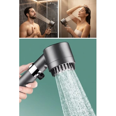 BiiShe® 3 Kademeli Turbo Basınçlı Masaj Başlıklı Silikon Fırçalı Duş Başlığı – Yüksek Basınçlı Su Tasarruflu Duş Başlığı