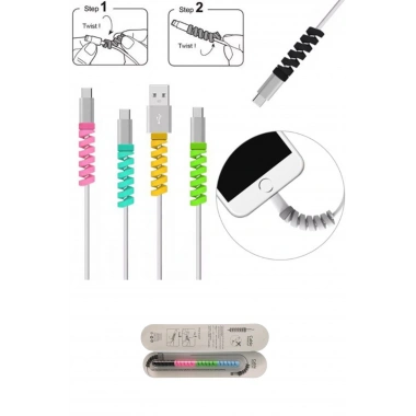 BiiShe® 4lü Apple, Android Şaj Kablosu Koruyucu Silikon Spiral Yay Aparat