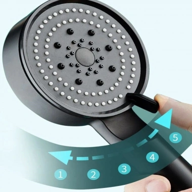BiiShe® 5 Fonksiyonlu Yüksek Basınçlı Ayarlanabilir Siyah Duş Başlığı