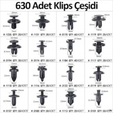 BiiShe® 630 Adet Trim Klips Seti – Oto Panel, Kapı Döşeme, Tampon ve Pervaz İçin Evrensel Raptiye Bağlantı Elemanları