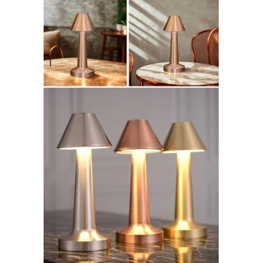 BiiShe® Çatı Model Bronz Renk Şarjlı Dokunmatik 3 Renkli LED Masa Lambası