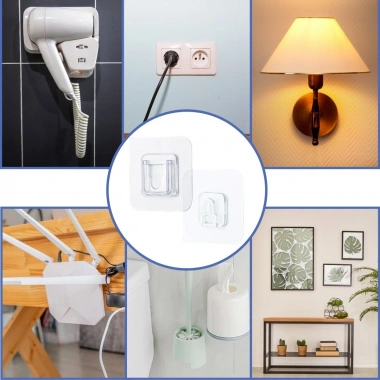 BiiShe® Eşya Sabitleme Askısı 10 Çift Şeffaf Çift Taraflı Yapışkanlı Geçmeli Klips