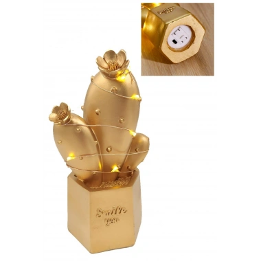 BiiShe® Led Işıklı Sevimli Kaktüs Dekoratif Masa Lambası Mini Biblo Gece Lambası Gold