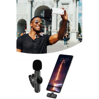 BiiShe® Type C Uyumlu İphone Dönüştürücülü Kablosuz Yaka Mikrofonu Android ve İphone Uyumlu Mini Mikrofon