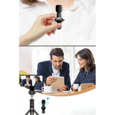 BiiShe® Type C Uyumlu İphone Dönüştürücülü Kablosuz Yaka Mikrofonu Android ve İphone Uyumlu Mini Mikrofon