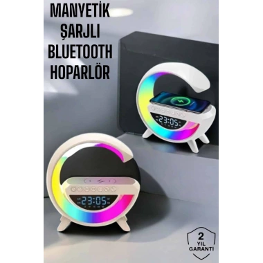 Bluetooth Hoparlör 15W Kablosuz Hızlı Şarj LED Gece Lambası