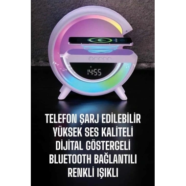 Bluetooth Hoparlör 15W Kablosuz Hızlı Şarj LED Gece Lambası