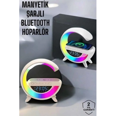 Bluetooth Hoparlör 15W Kablosuz Hızlı Şarj LED Gece Lambası