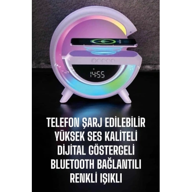 Bluetooth Hoparlör 15W Kablosuz Hızlı Şarj LED Gece Lambası