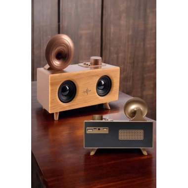 Bluetooth Hoparlör Ahşap Klasik Retro Gramofon Bluetooth Müzik Kutusu