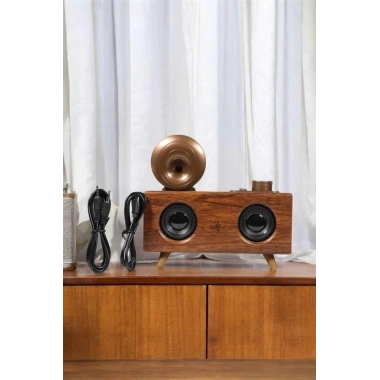 Bluetooth Hoparlör Ahşap Klasik Retro Gramofon Bluetooth Müzik Kutusu