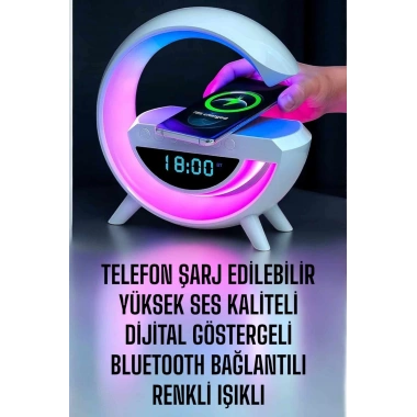 Bluetooth Hoparlör Dijital Göstergeli Wireless Şarj RGB Işıklı