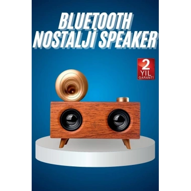 Bluetooth Nostalji Speaker Radyo Gramofon Ahşap Renk Vintage