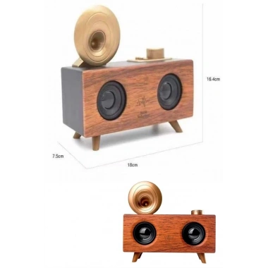 Bluetooth Nostalji Speaker Radyo Gramofon Ahşap Renk Vintage