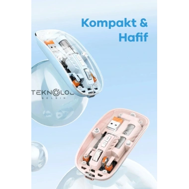Bluetooth USB Çift Modlu Sessiz Mouse, Şeffaf Mıknatıslı Kapaklı, Type-C Şarjlı, DPI Ayarlı, Kablosuz 10m Çekim Mesafeli, Masaüstü Kısayol Tuşlu, Taşınabilir Şarjlı Mouse Siyah
