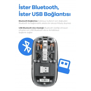 Bluetooth USB Çift Modlu Sessiz Mouse, Şeffaf Mıknatıslı Kapaklı, Type-C Şarjlı, DPI Ayarlı, Kablosuz 10m Çekim Mesafeli, Masaüstü Kısayol Tuşlu, Taşınabilir Şarjlı Mouse Turuncu