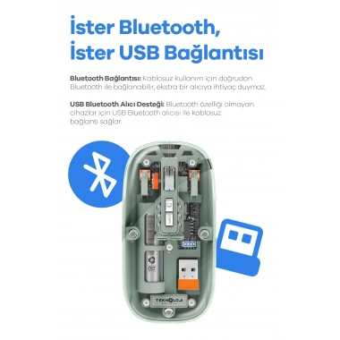 Bluetooth USB Çift Modlu Sessiz Mouse, Şeffaf Mıknatıslı Kapaklı, Type-C Şarjlı, DPI Ayarlı, Kablosuz 10m Çekim Mesafeli, Masaüstü Kısayol Tuşlu, Taşınabilir Şarjlı Mouse Siyah