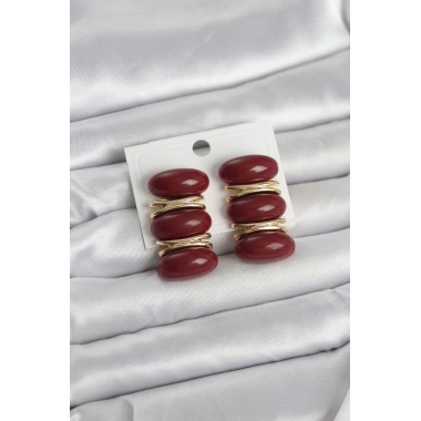 Bordo Vintage Model Gold Renk Kadın Küpe