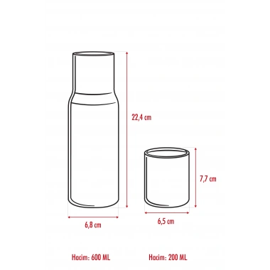 Borosilikat Cam Beyaz Başucu Sürahisi & Cam Sürahi * 600 ml