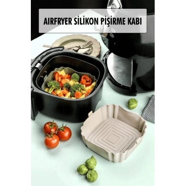 Bütün Airfryerlere Uyumlu Krem Silikon Pişirme Kabı