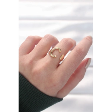 C Harfli Altın Renk Ayarlanabilir Yüzük